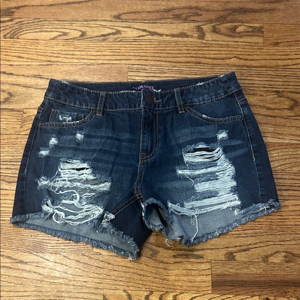 Blue Spice Distressed Dark Blue Denim Jean Shorts